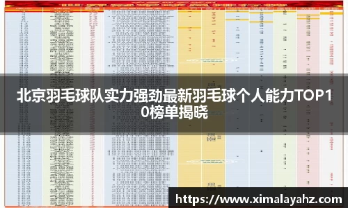 北京羽毛球队实力强劲最新羽毛球个人能力TOP10榜单揭晓